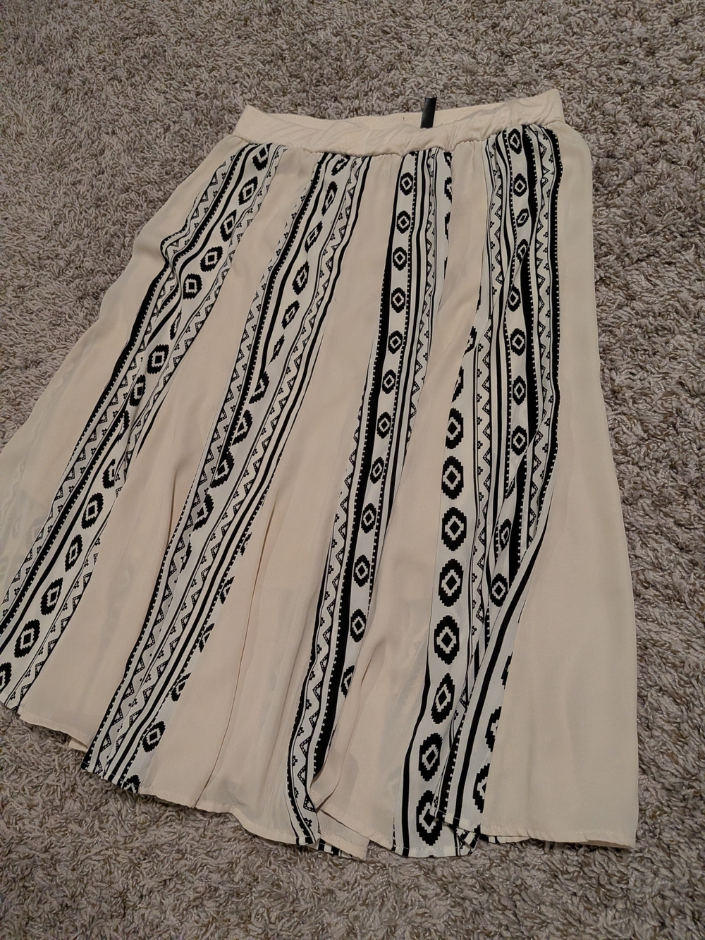 Lapis Cream Circle Skirt with Black Aztec Stripes